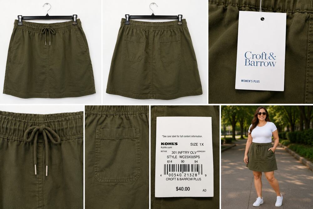 Croft & Barrow Women’s Plus Olive Green Skirt – Size 1X – New With Tags